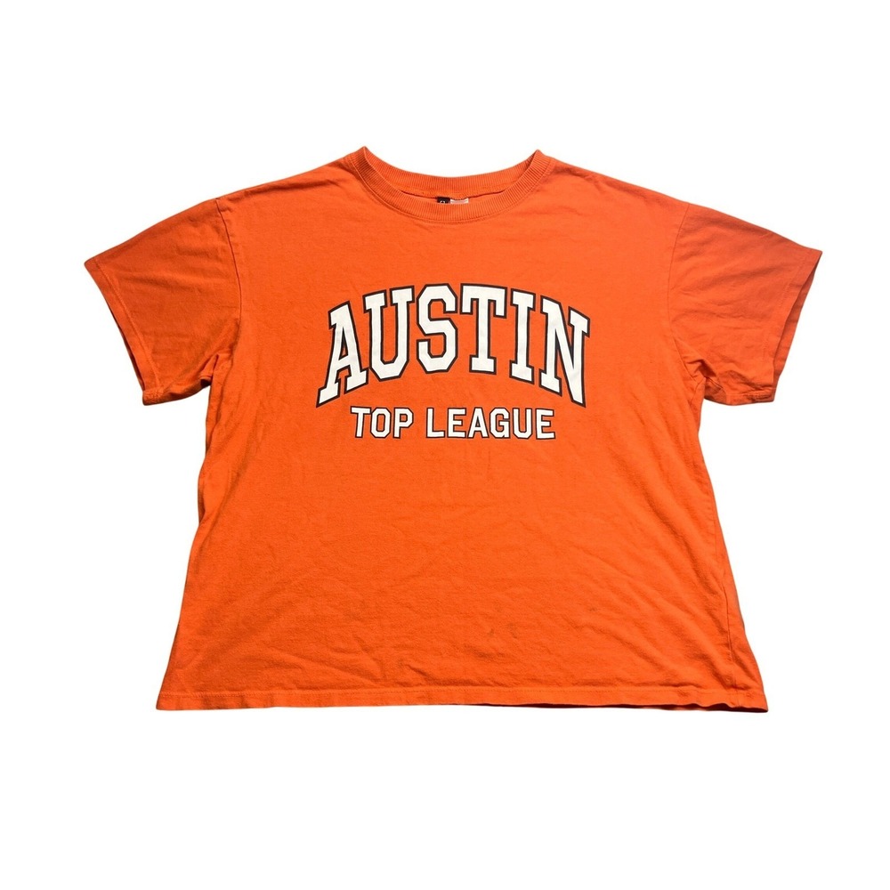 Austin Top League Shirt Mens Graphic T-Shirt Orange Medium Short Sleeve